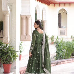 Vichitra Silk Sequins Zari Embroidered Gown with Dupatta