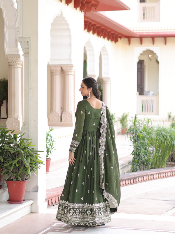 Vichitra Silk Sequins Zari Embroidered Gown with Dupatta