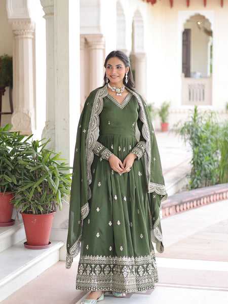 Vichitra Silk Sequins Zari Embroidered Gown with Dupatta