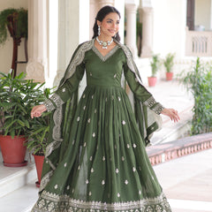 Vichitra Silk Sequins Zari Embroidered Gown with Dupatta
