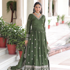 Vichitra Silk Sequins Zari Embroidered Gown with Dupatta