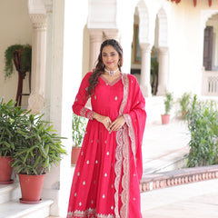 Vichitra Silk Sequins Zari Embroidered Gown with Dupatta
