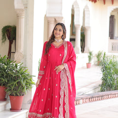 Vichitra Silk Sequins Zari Embroidered Gown with Dupatta