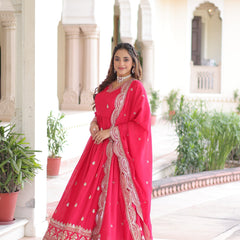 Vichitra Silk Sequins Zari Embroidered Gown with Dupatta