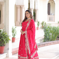 Vichitra Silk Sequins Zari Embroidered Gown with Dupatta