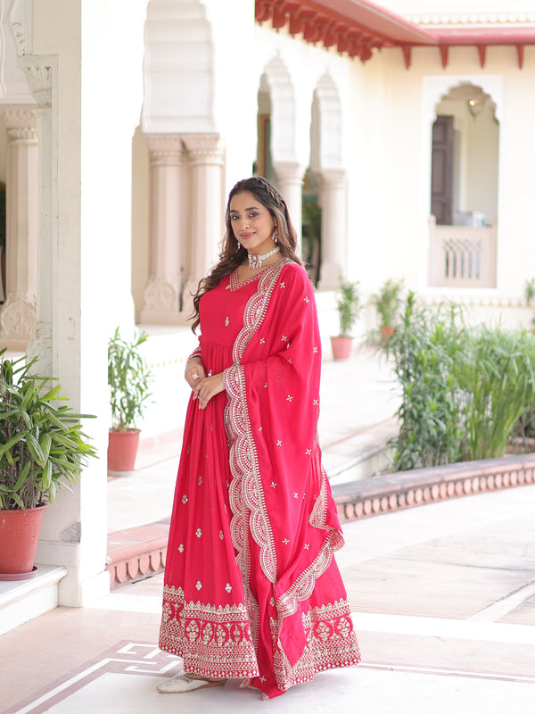 Vichitra Silk Sequins Zari Embroidered Gown with Dupatta