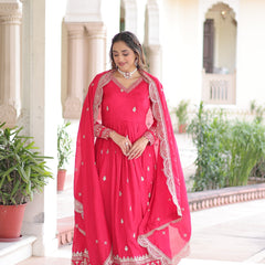 Vichitra Silk Sequins Zari Embroidered Gown with Dupatta