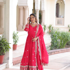 Vichitra Silk Sequins Zari Embroidered Gown with Dupatta