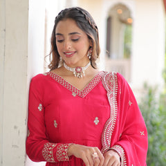 Vichitra Silk Sequins Zari Embroidered Gown with Dupatta