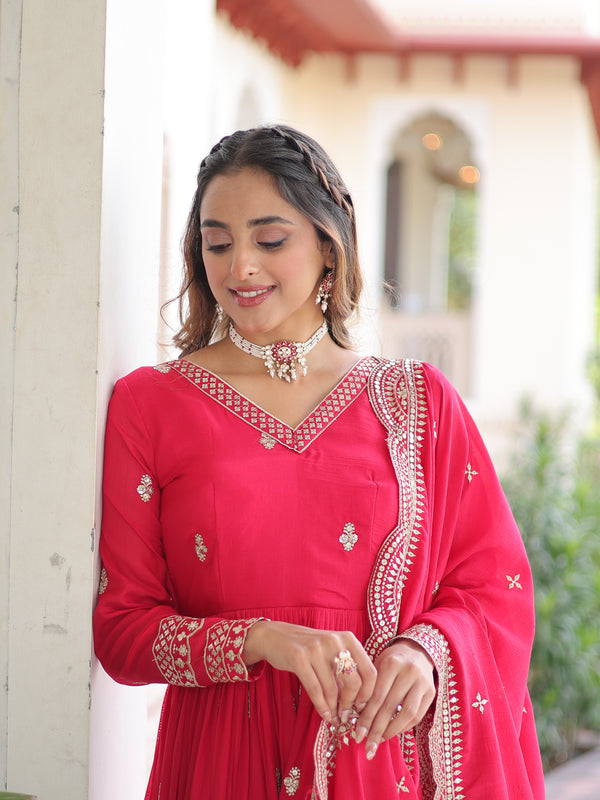 Vichitra Silk Sequins Zari Embroidered Gown with Dupatta