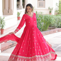 Vichitra Silk Sequins Zari Embroidered Gown with Dupatta