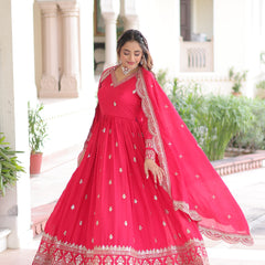 Vichitra Silk Sequins Zari Embroidered Gown with Dupatta