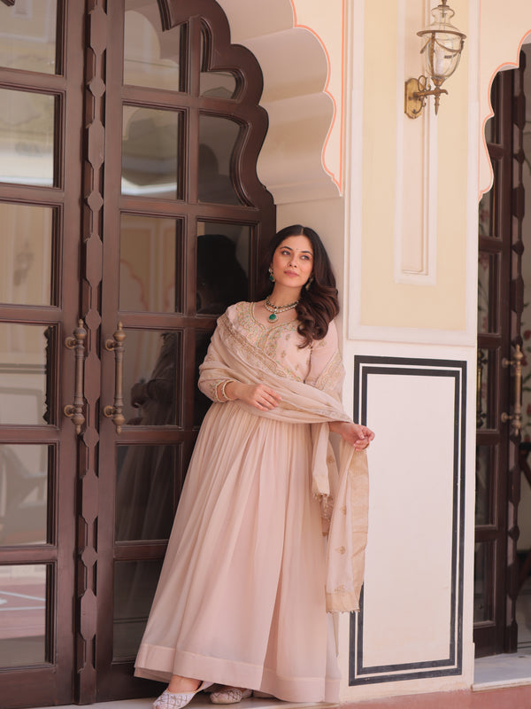 Star Georgette Beads Sequins Embroidered Gown with Dupatta