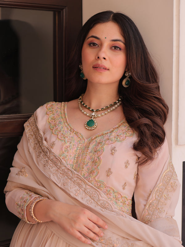 Star Georgette Beads Sequins Embroidered Gown with Dupatta