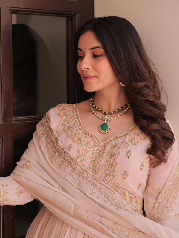 Star Georgette Beads Sequins Embroidered Gown with Dupatta