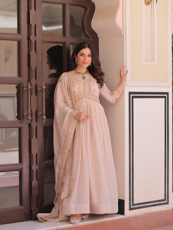 Star Georgette Beads Sequins Embroidered Gown with Dupatta