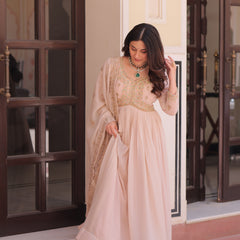 Star Georgette Beads Sequins Embroidered Gown with Dupatta