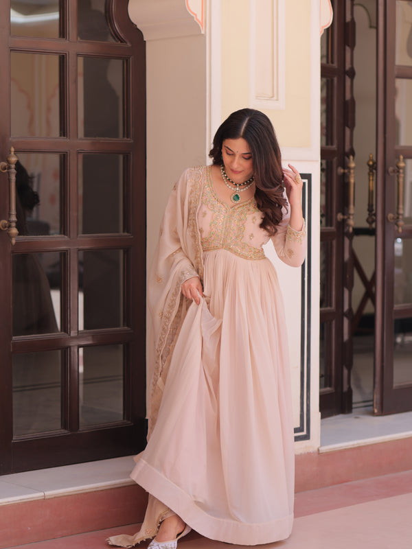 Star Georgette Beads Sequins Embroidered Gown with Dupatta