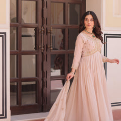 Star Georgette Beads Sequins Embroidered Gown with Dupatta