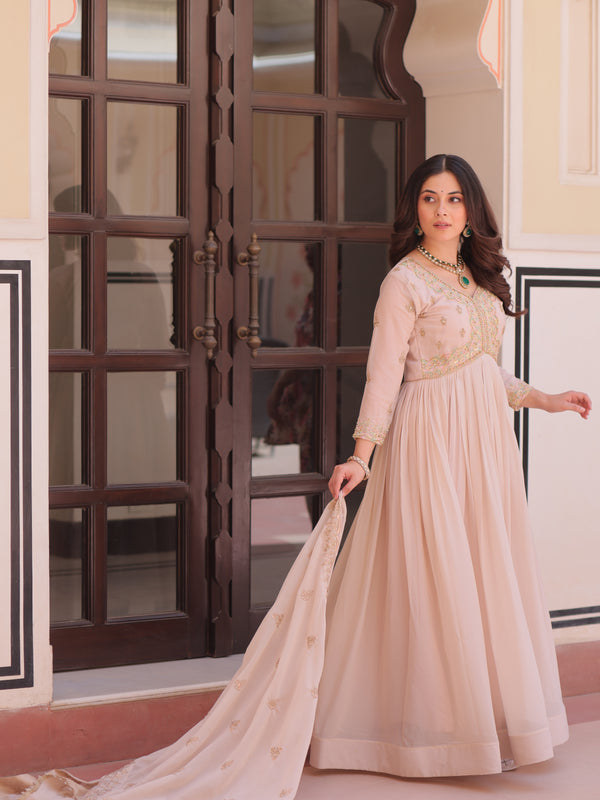 Star Georgette Beads Sequins Embroidered Gown with Dupatta