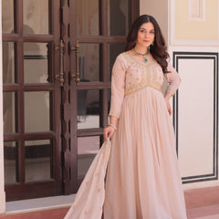 Star Georgette Beads Sequins Embroidered Gown with Dupatta