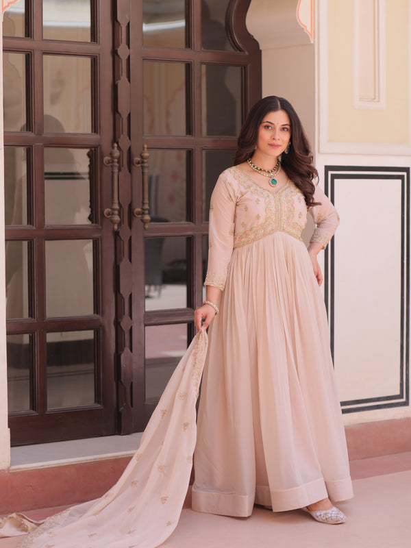 Star Georgette Beads Sequins Embroidered Gown with Dupatta