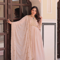 Star Georgette Beads Sequins Embroidered Gown with Dupatta