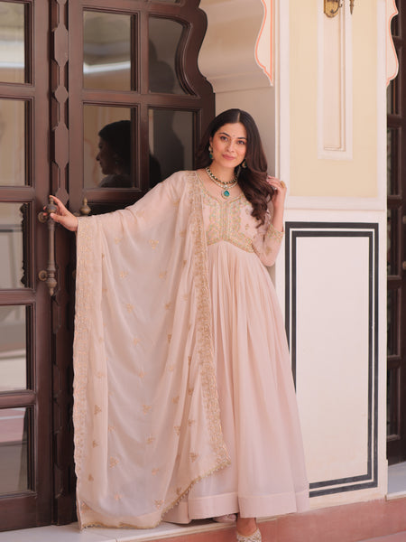 Star Georgette Beads Sequins Embroidered Gown with Dupatta