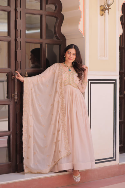Star Georgette Beads Sequins Embroidered Gown with Dupatta