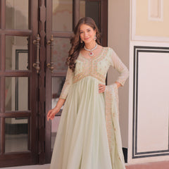 Star Georgette Beads Sequins Embroidered Gown with Dupatta