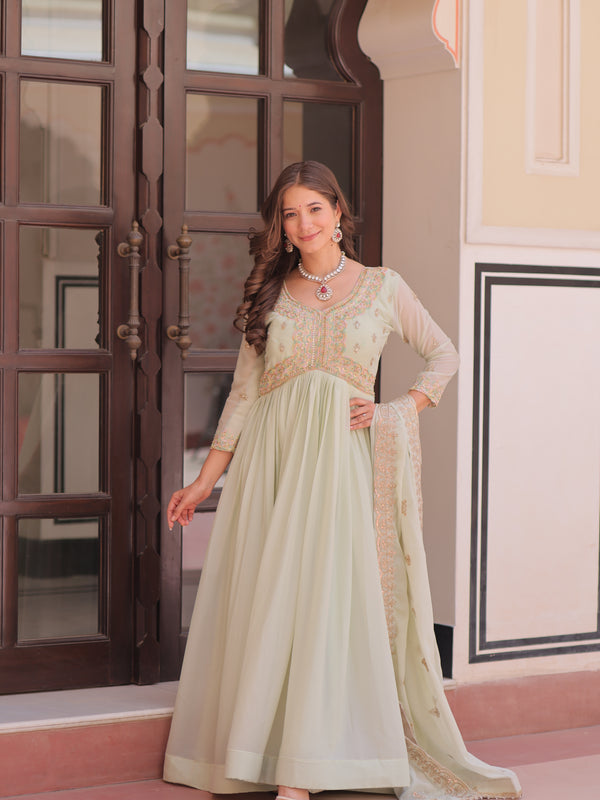 Star Georgette Beads Sequins Embroidered Gown with Dupatta
