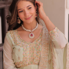 Star Georgette Beads Sequins Embroidered Gown with Dupatta