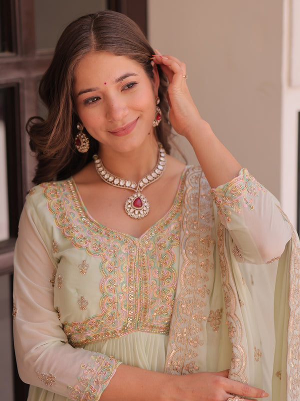 Star Georgette Beads Sequins Embroidered Gown with Dupatta