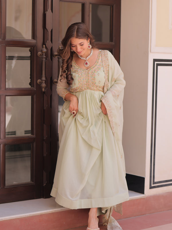 Star Georgette Beads Sequins Embroidered Gown with Dupatta