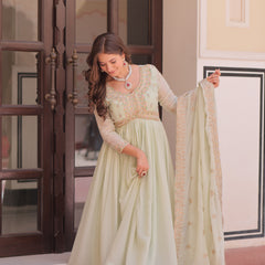 Star Georgette Beads Sequins Embroidered Gown with Dupatta