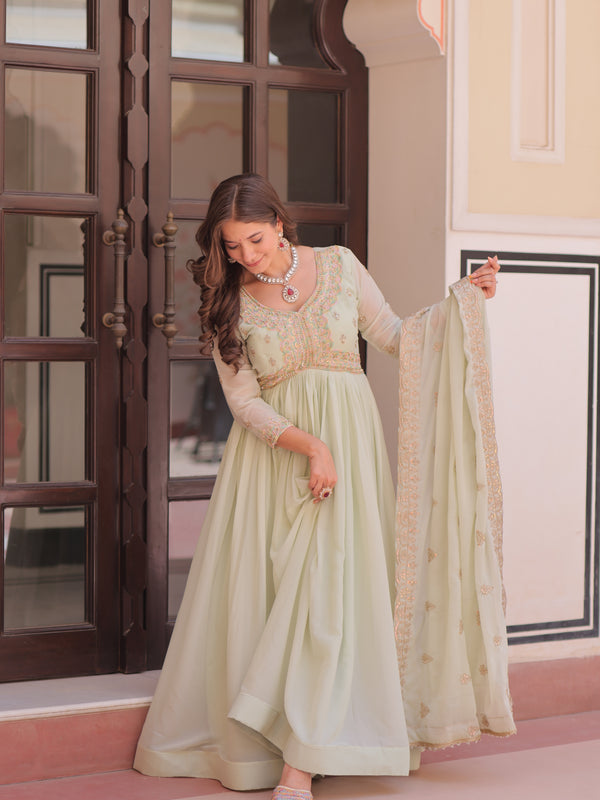 Star Georgette Beads Sequins Embroidered Gown with Dupatta
