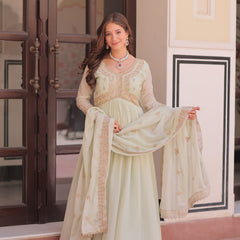 Star Georgette Beads Sequins Embroidered Gown with Dupatta
