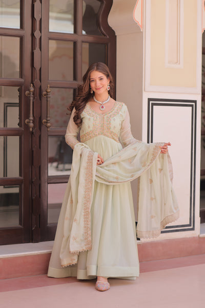 Star Georgette Beads Sequins Embroidered Gown with Dupatta