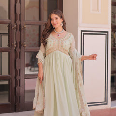 Star Georgette Beads Sequins Embroidered Gown with Dupatta