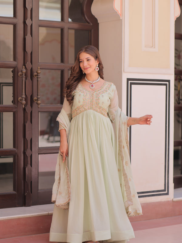 Star Georgette Beads Sequins Embroidered Gown with Dupatta