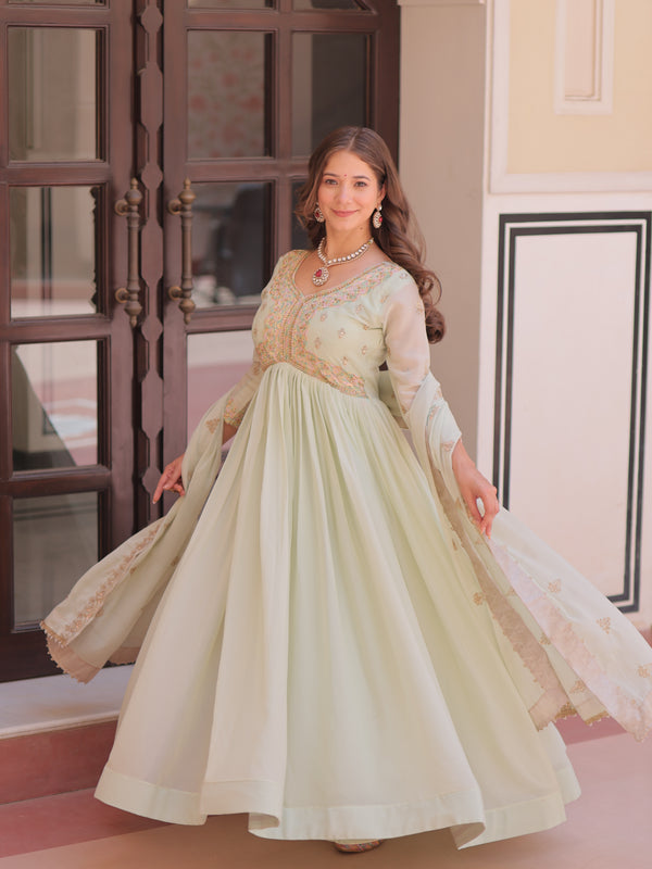 Star Georgette Beads Sequins Embroidered Gown with Dupatta