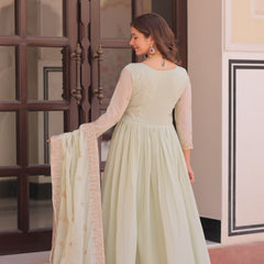 Star Georgette Beads Sequins Embroidered Gown with Dupatta