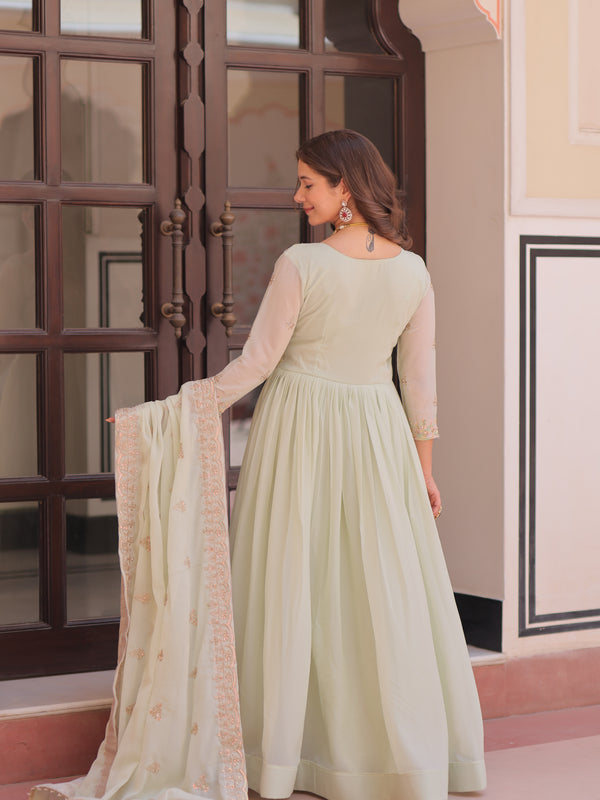 Star Georgette Beads Sequins Embroidered Gown with Dupatta