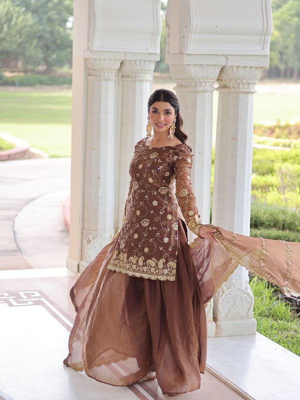 Fendy Sequins Embroidered Palazzo Set with Dupatta