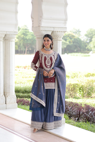 Sequins Embroidered Palazzo Set with Dupatta