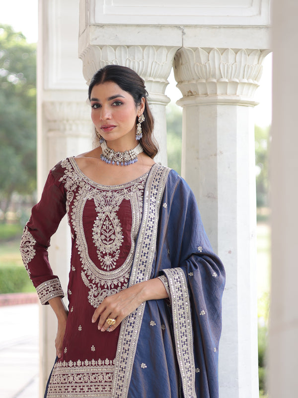 Sequins Embroidered Palazzo Set with Dupatta