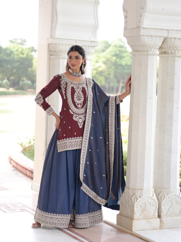 Sequins Embroidered Palazzo Set with Dupatta