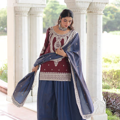 Sequins Embroidered Palazzo Set with Dupatta
