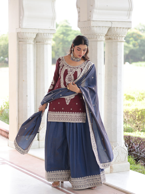 Sequins Embroidered Palazzo Set with Dupatta