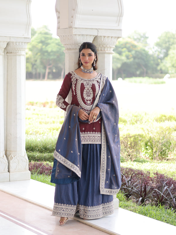 Sequins Embroidered Palazzo Set with Dupatta